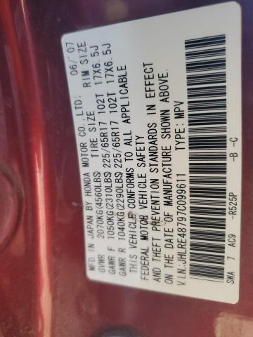 JHLRE48797C099611 - 2007 HONDA CR-V EXL RED photo 13