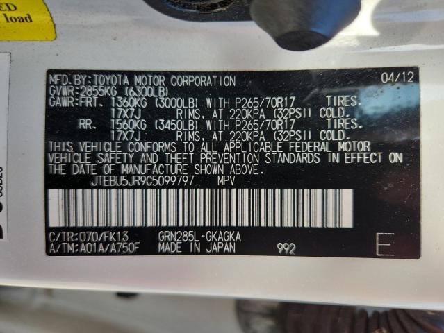 JTEBU5JR9C5099797 - 2012 TOYOTA 4RUNNER SR5 白色 照片 13