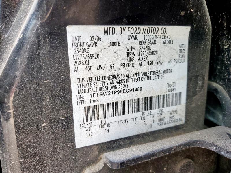 1FTSW21P96EC91480 - 2006 FORD F250 SUPER DUTY 黑色 照片 12