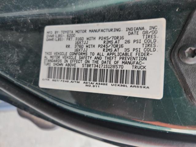 5TBRT34171S128570 - 2001 TOYOTA TUNDRA ACCESS CAB Zielony zdjęcie 12