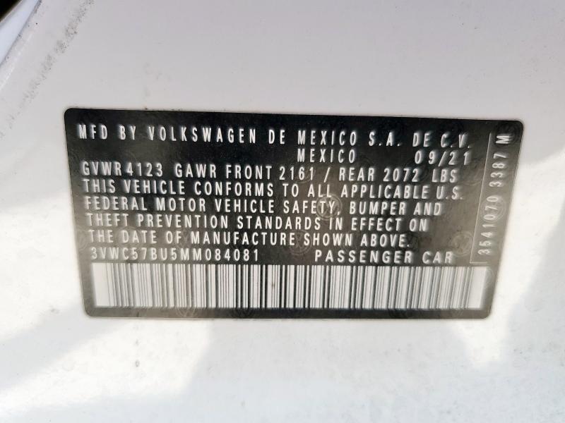 3VWC57BU5MM084081 - 2021 VOLKSWAGEN JETTA S WHITE photo 12