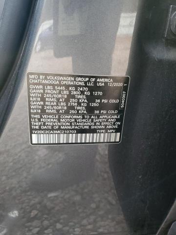 1V2DC2CA3MC210703 - 2021 VOLKSWAGEN ATLAS CROS SE Сірий фото 13