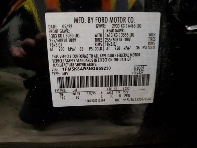 1FM5K8AB8NGB59230 - 2022 FORD EXPLORER POLICE INTERCEPTOR შავი ფოტო 14