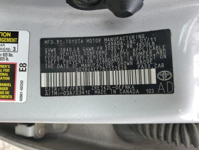 2T1BU4EE7BC552628 - 2011 TOYOTA COROLLA BASE 银色 照片 12