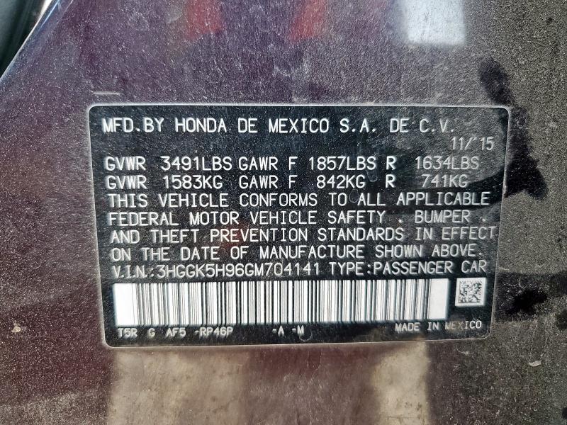 3HGGK5H96GM704141 - 2016 HONDA FIT EX Բորդո լուսանկար 12