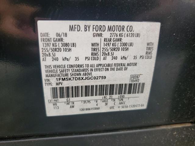 1FM5K7D8XJGC02759 - 2018 FORD EXPLORER XLT Schwarz Foto 13