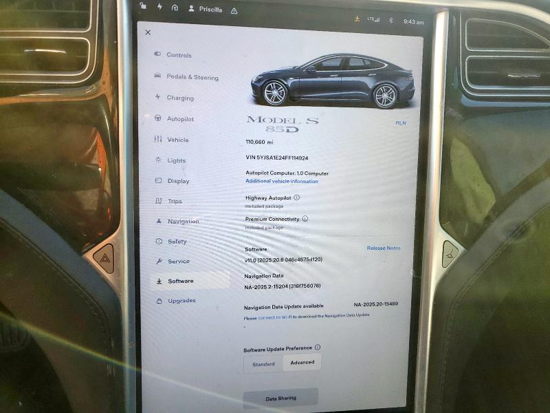 5YJSA1E24FF114924 - 2015 TESLA MODEL S 灰色 照片 9