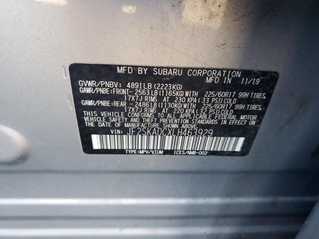 JF2SKADCXLH463929 - 2020 SUBARU FORESTER SILVER photo 13