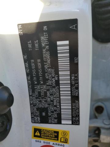 5TDJKRFH3ES065915 - 2014 TOYOTA HIGHLANDER XLE WHITE photo 14