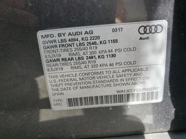WA1JCCFS2JR000787 - 2018 AUDI Q3 PREMIUM PLUS გრაფიტი ფოტო 13
