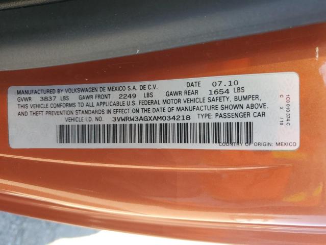 3VWRW3AGXAM034218 - 2010 VOLKSWAGEN NEW BEETLE ნარინჯისფერი ფოტო 13