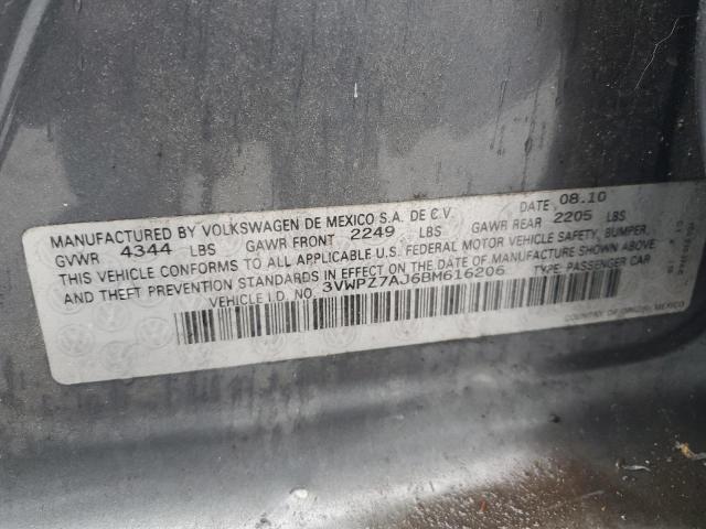 3VWPZ7AJ6BM616206 - 2011 VOLKSWAGEN JETTA S GRAY photo 13
