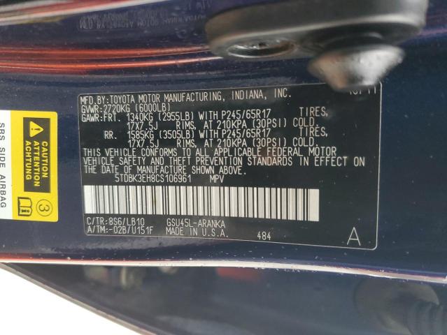 5TDBK3EH8CS106961 - 2012 TOYOTA HIGHLANDER BASE Mavi fotoğraf 14