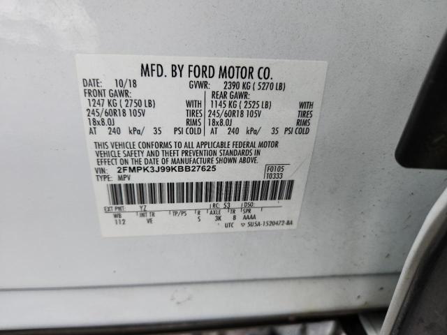 2FMPK3J99KBB27625 - 2019 FORD EDGE SEL თეთრი ფოტო 14