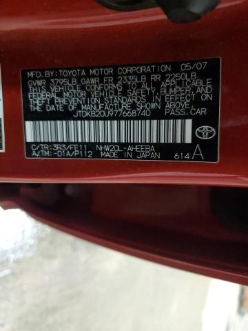 JTDKB20U977668740 - 2007 TOYOTA PRIUS RED photo 13