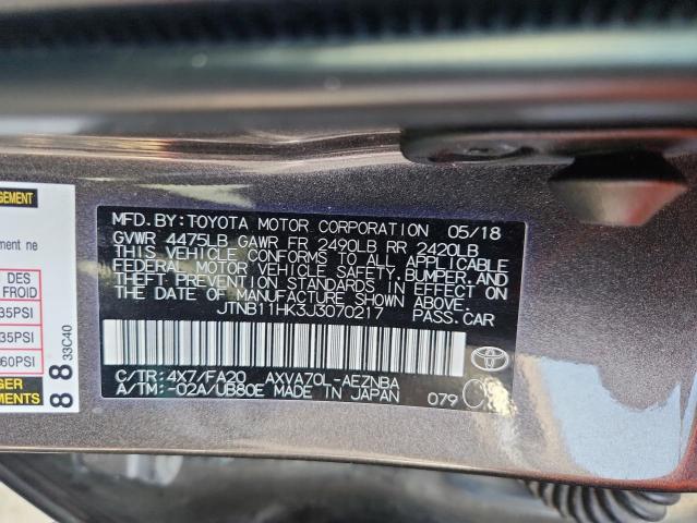 JTNB11HK3J3070217 - 2018 TOYOTA CAMRY L GRAY photo 12