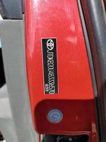 JTDKB20U483336570 - 2008 TOYOTA PRIUS RED photo 12