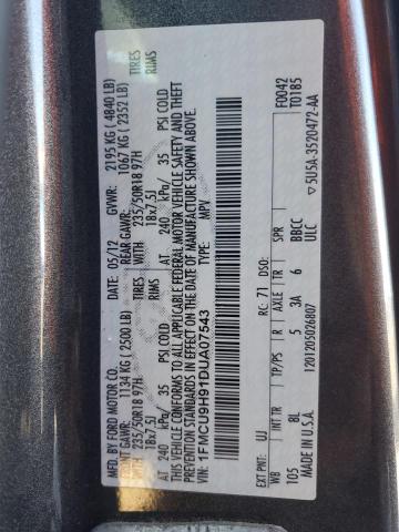 1FMCU9H91DUA07543 - 2013 FORD ESCAPE SEL 灰色 照片 12