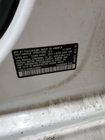 1VWLA7A32KC009941 - 2019 VOLKSWAGEN PASSAT WOLFSBURG 白色 照片 12