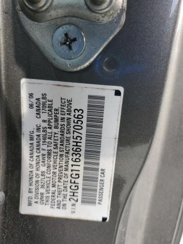 2HGFG11636H570563 - 2006 HONDA CIVIC LX Plata foto 12