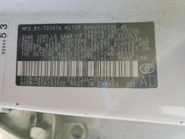 2T1BR32E07C766285 - 2007 TOYOTA COROLLA CE WHITE photo 12