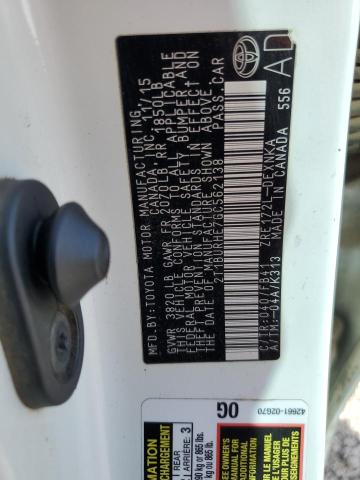 2T1BURHE7GC562138 - 2016 TOYOTA COROLLA L WHITE photo 12