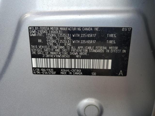 2T3BFREV1HW598560 - 2017 TOYOTA RAV4 LE SILVER photo 13