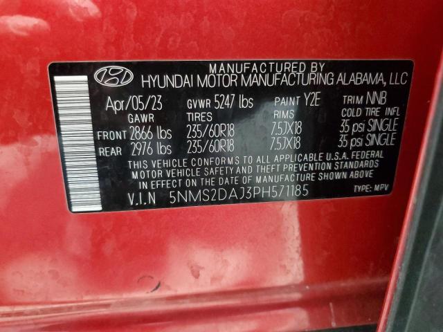 5NMS2DAJ3PH571185 - 2023 HYUNDAI SANTA FE SEL أحمر صورة 13