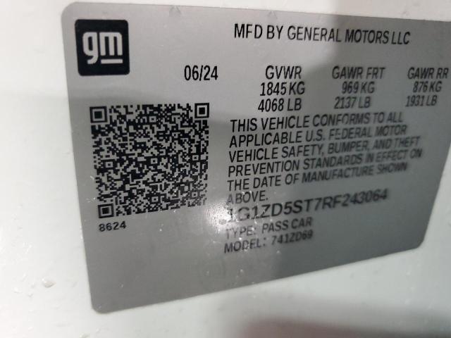 1G1ZD5ST7RF243064 - 2024 CHEVROLET MALIBU LT WHITE photo 12