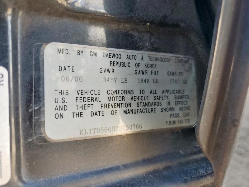 KL1TD56697B050766 - 2007 CHEVROLET AVEO BASE Սև լուսանկար 12