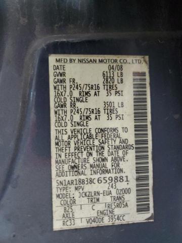 5N1AR18B38C659881 - 2008 NISSAN PATHFINDER S BLUE photo 13