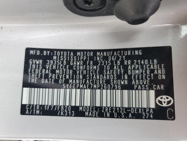 5YFEPMAE7MP260796 - 2021 TOYOTA COROLLA LE GRAY photo 12