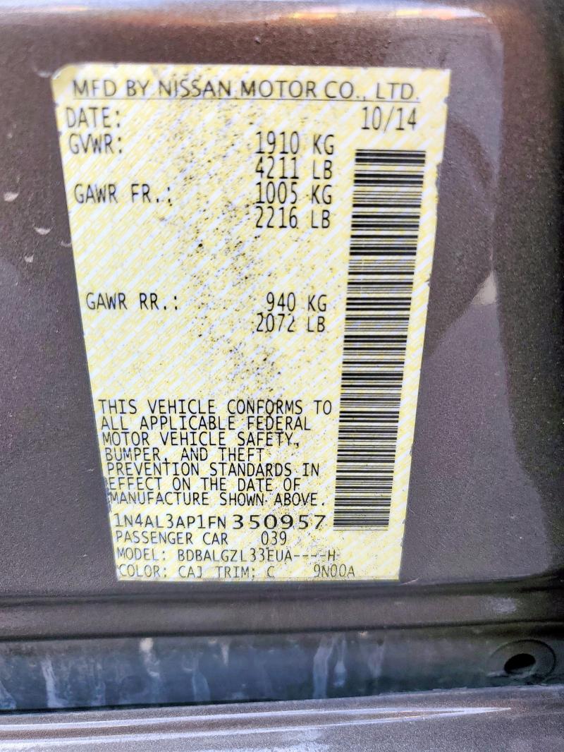 1N4AL3AP1FN350957 - 2015 NISSAN ALTIMA 2.5 BROWN photo 12