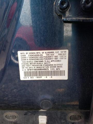 5FNYF48599B049625 - 2009 HONDA PILOT EXL Mavi foto 13