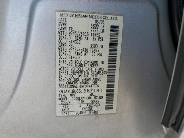 5N1AR18U66C667181 - 2006 NISSAN PATHFINDER LE 银色 照片 14