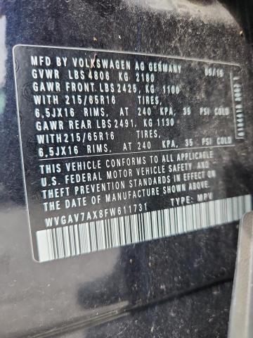 WVGAV7AX8FW611731 - 2015 VOLKSWAGEN TIGUAN S BLACK photo 13