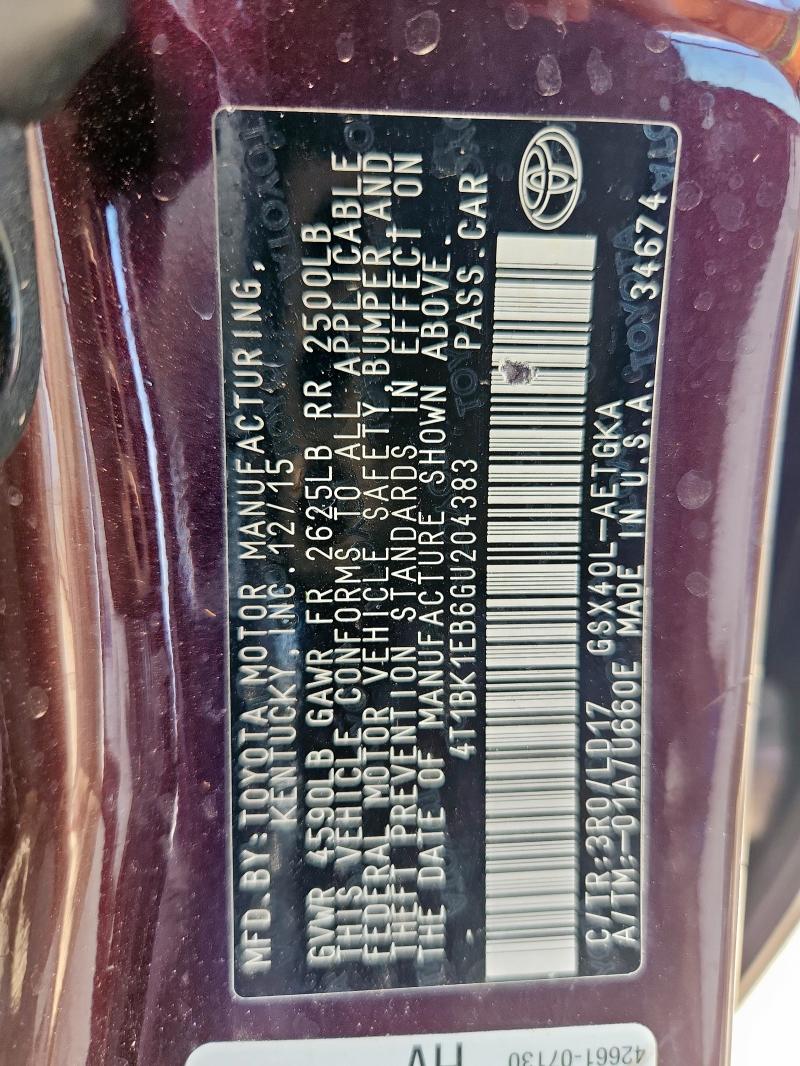 4T1BK1EB6GU204383 - 2016 TOYOTA AVALON XLE Marron photo 13