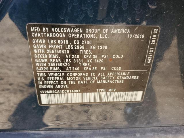 1V2MR2CA1KC614997 - 2019 VOLKSWAGEN ATLAS SEL BLUE photo 14