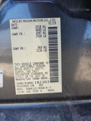 1N4BL4CW6KC182303 - 2019 NISSAN ALTIMA SR 灰色 照片 12