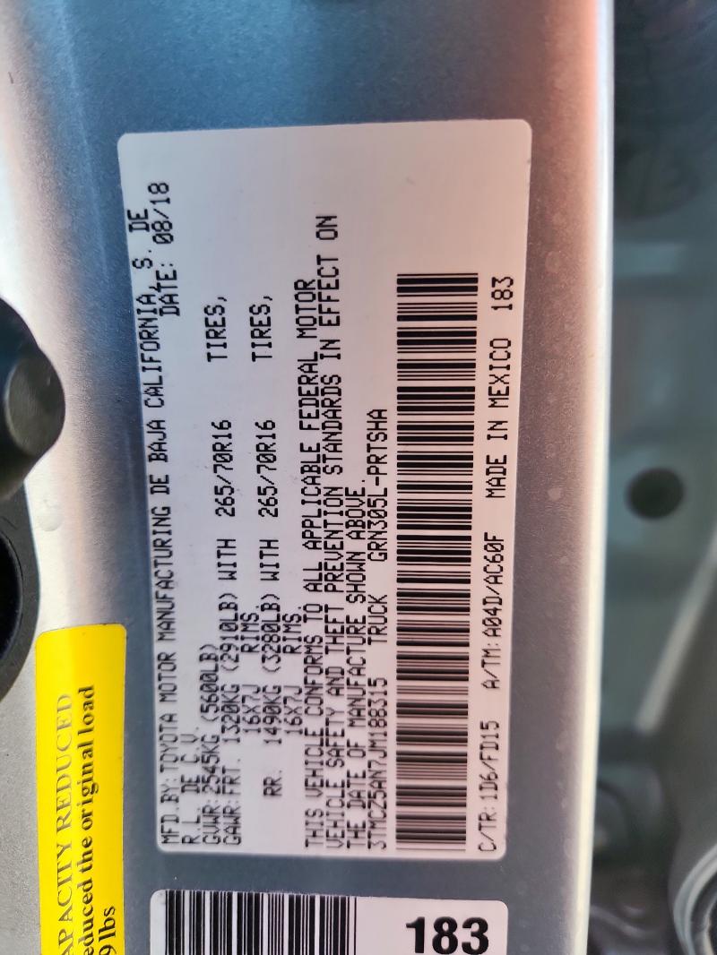 3TMCZ5AN7JM188315 - 2018 TOYOTA TACOMA DOUBLE CAB Plata foto 13