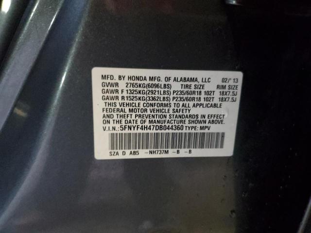 5FNYF4H47DB044360 - 2013 HONDA PILOT EX GRAY photo 14