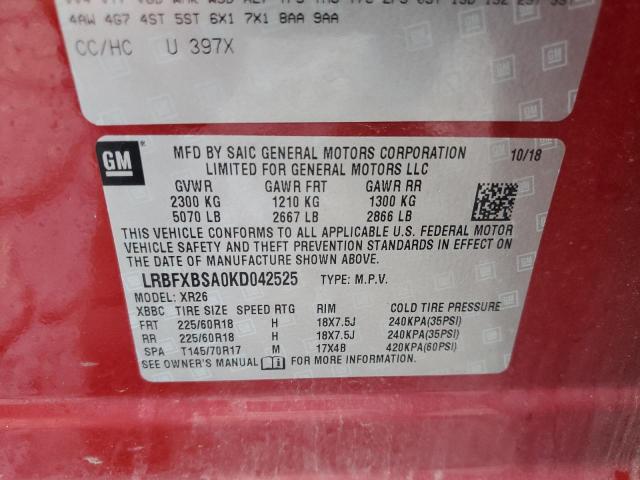 LRBFXBSA0KD042525 - 2019 BUICK ENVISION PREFERRED Червоний фото 13