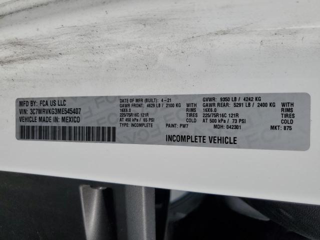 3C7WRVKG3ME545407 - 2021 RAM PROMASTER 3500 STANDARD Белый фото 13