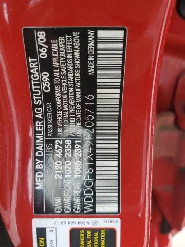 WDDGF81X49F205716 - 2009 MERCEDES-BENZ C 300 4MATIC RED photo 12