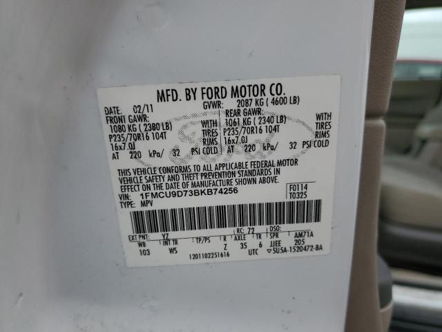 1FMCU9D73BKB74256 - 2011 FORD ESCAPE XLT Blanco foto 13