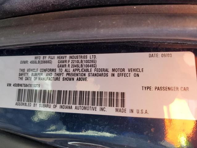 4S3BH675847615379 - 2004 SUBARU LEGACY OUTBACK AWP Bleu photo 13