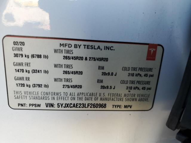5YJXCAE23LF260968 - 2020 TESLA MODEL X 白色 照片 13
