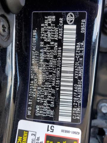 4T1B11HK3JU043884 - 2018 TOYOTA CAMRY L BLACK photo 13