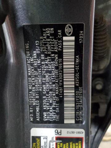4T4BF1FK9DR316616 - 2013 TOYOTA CAMRY L GRAY photo 12