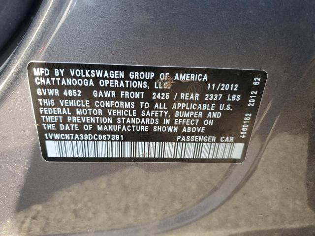 1VWCN7A39DC067391 - 2013 VOLKSWAGEN PASSAT SEL Boz foto 12